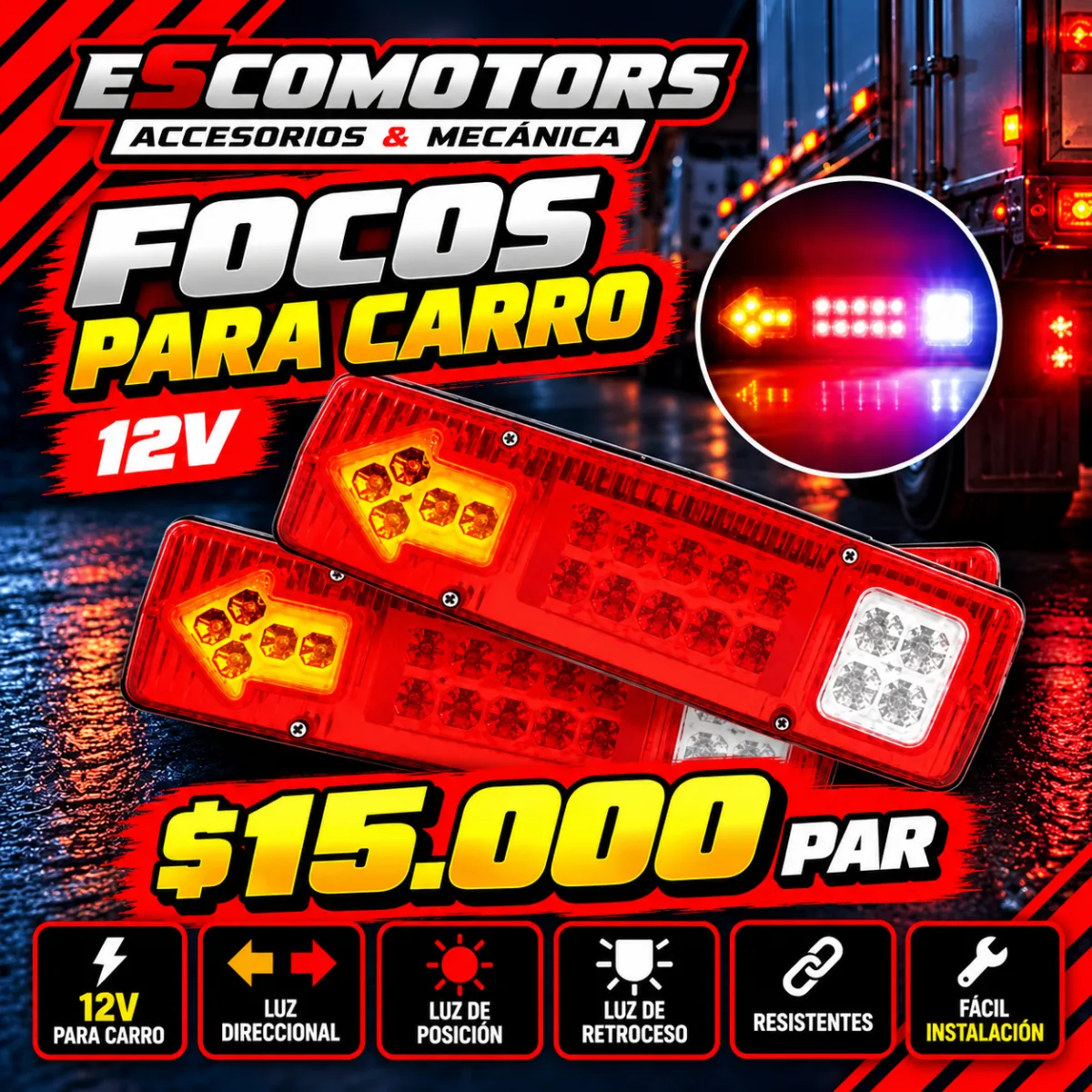 Par Focos Para Carro 12V - Iluminación | ESCOMOTORS