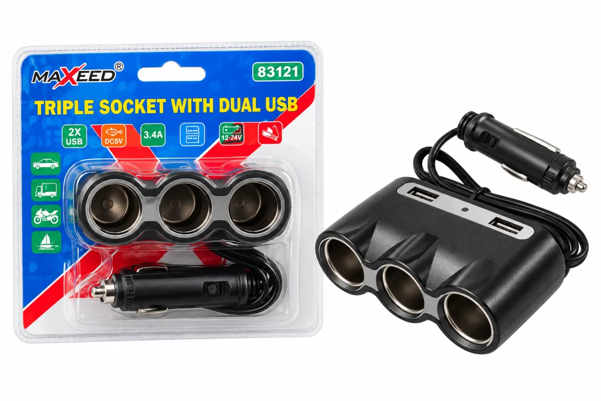 MULTIPLICADOR DE CIGARRERA TRIPLE + 2 USB